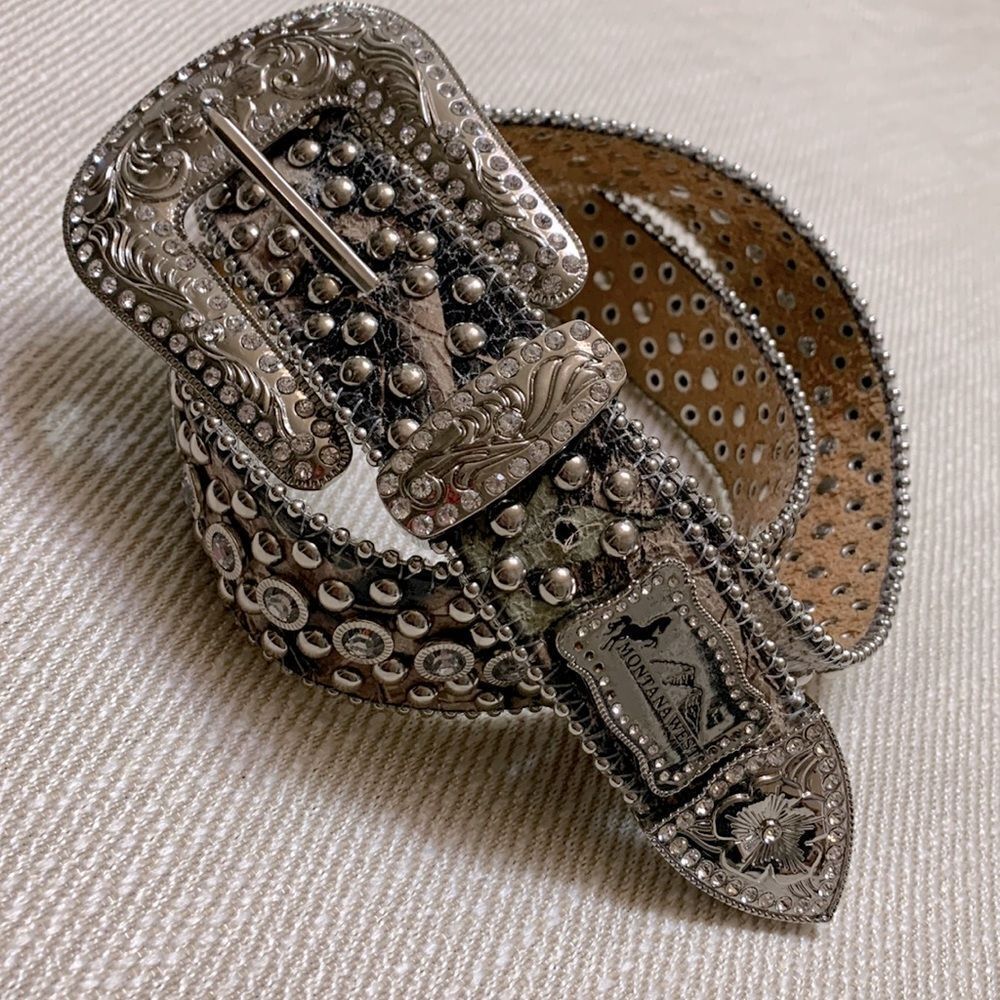 Eye-catching belt embellished w rhinestones studs ball/chain by MONTANA West